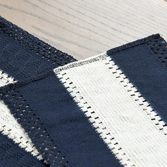 Artoid Mode Dark Blue Farmhouse Rustic Table Runner, Seasonal Hollow Kitchen Dining Table Decoration for Home Party Decor 12x36 Inch