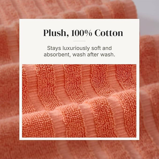 Modern Threads Natural Vine 6-Piece 100% Cotton Towel Set – Yarn Dyed Jacquard – Includes 2 Bath Towels, 2 Hand Towels, 2 Washcloths – Absorbent, Quick Dry, Soft & Durable – Rust Orange