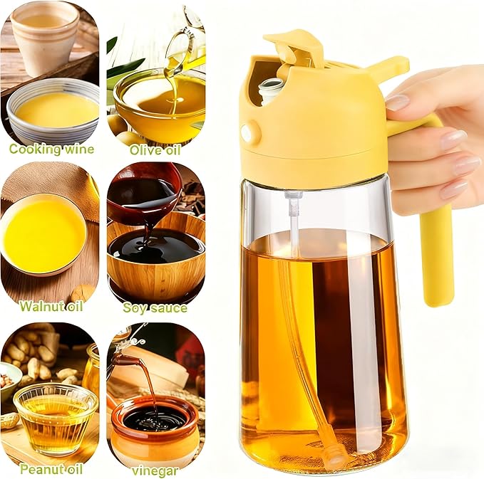 4 Pack 16oz/470 ml Olive Oil Dispenser Bottle 2 in 1 Clear Glass Oil Sprayer and Container Refillable Vinegar Dispenser with Automatic Cap Portable Spray Bottle for Cooking Baking Orange