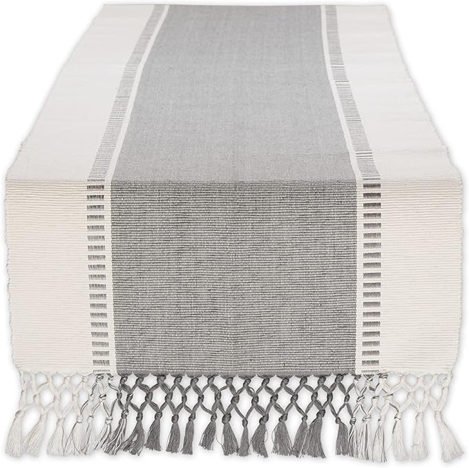 DII Dobby Stripe Woven Table Runner, 13x108 (13x113.5, Fringe Included), Cool Gray