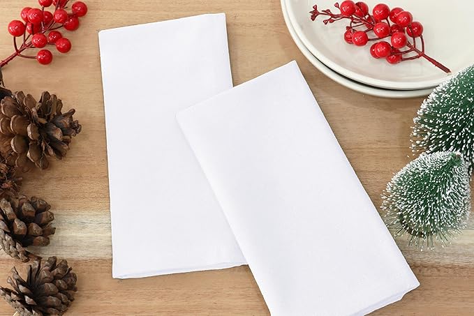 PurpleEssences Set of 12 Cloth Dinner Napkins 100% Cotton 18x18 Inch - Soft Durable Washable - Ideal for Farmhouse Party Spring Summer - Perfect Everyday Use Table Linen - White