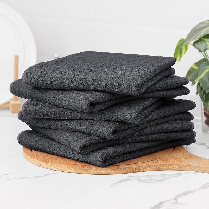Homaxy Microfiber Waffle Weave Kitchen Towels Set, 16 x 28 Inch and 12 x 12 Inch Ultra Absorbent and Solid Color Dish Towels, 12 Pack, Dark Grey