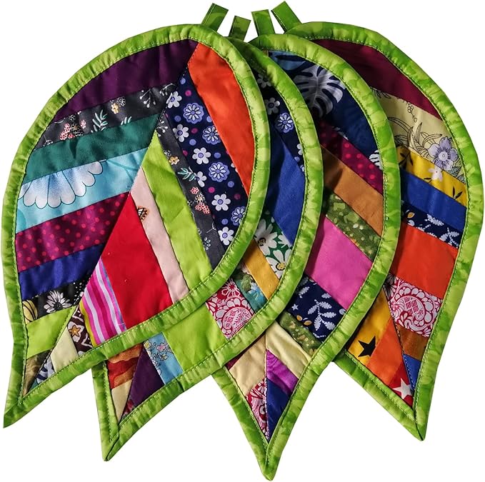4 PCS Leaves Pot Holders for Kitchen Hot Pads 100% Cotton for BBQ/Cooking/Baking/Grilling/Microwave/Barbecue