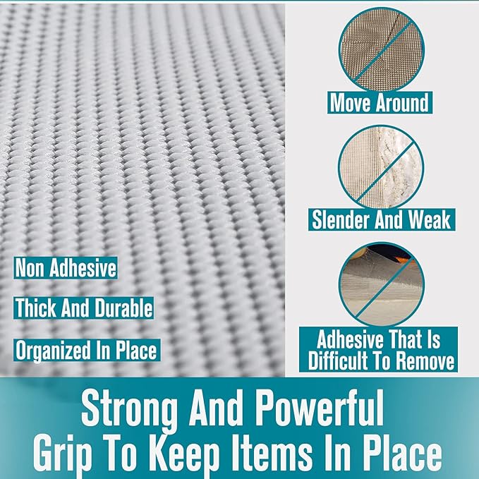 Shelf Drawer Liner Non-Adhesive with Non Slip Durable Strong Clean Size 17.7 Inches X 10 Feet Drawers, Shelves, Cabinets, Storage for Kitchen and Desks, Light Gray