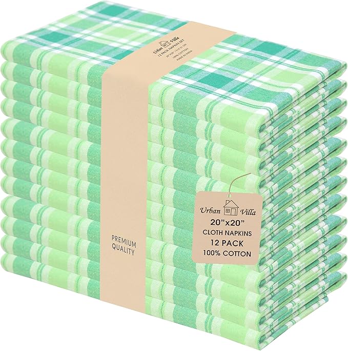 Urban Villa Cloth Napkins Set of 12(20x20) 100% Cotton Napkins Cloth Washable Durable Reusable Absorbent Table Dinner Napkins Cloth Ideal for St Patricks Day Celebrations Weddings Parties- St Patrick