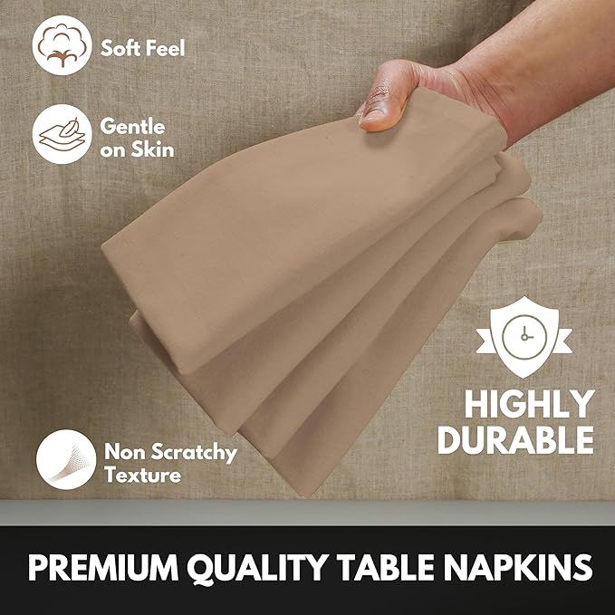 Beige Cloth Napkin 17Inch x 17Inch, Washable & Reusable Napkins, Set of 4, Durable, Absorbent, Soft Linen Table Napkins for Fall, Parties, Holiday, Lunch, Dinner, Everyday Use