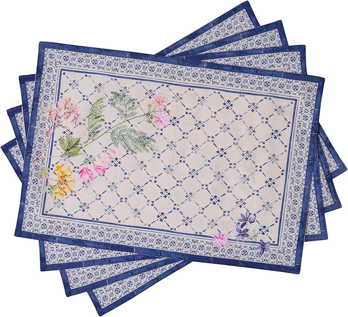 Maison d' Hermine Placemats Set of 4 100% Cotton Washable Cloth Place Mats Reusable Table Mats for Kitchen Dining Party Wedding Gifts for Mothers Day Spring/Summer (Faience, 13" x 19")