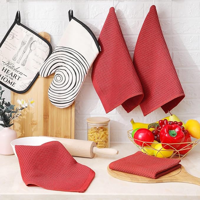 Homaxy 100% Cotton Waffle Weave Kitchen Dish Cloths, 4-Pack Ultra Soft Absorbent Dish Towels, Quick Drying Dish Rags, 12 x 12 Inches, Brick Red