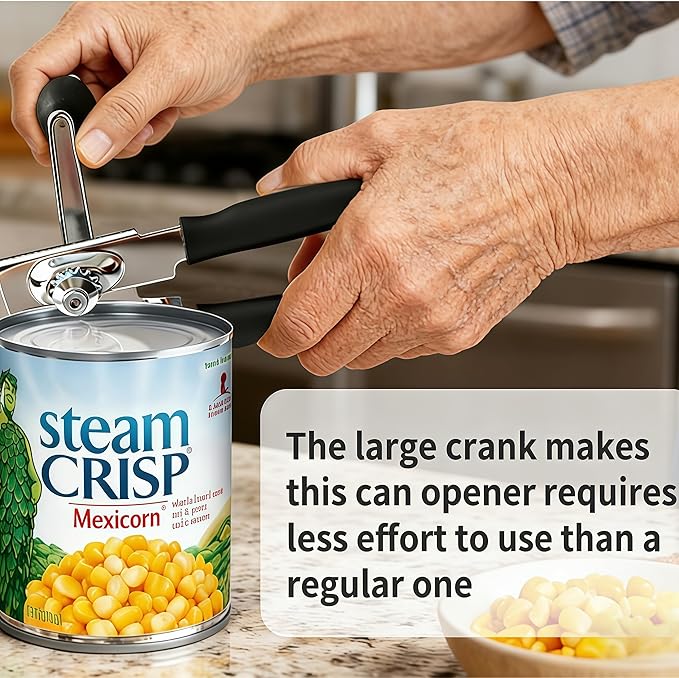 Heavy Duty Manual Can Opener with Magnet, Smooth Edge, Extra Long Non-Slip Handle, Easy Turn Large Knob for Seniors, Arthritis, Weak Hands, Kitchen & Camping