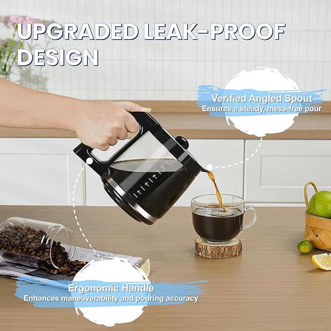 12-Cup Glass Carafe Replacement Pot, Compatible with Hamilton Beach Coffee Maker Models 46310, 49976, 49966, 49350, 49957, 49954, 49933, 49980A, 49980Z, 49983, 49618, 46300, and 49950.