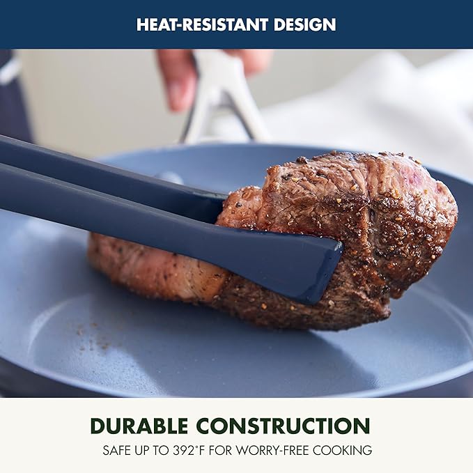 GreenPan Silicone Tong, Cooking Grilling Serving, Salad, Kitchen Utensil, Flexible Rubber Nonstick Cookware, Rigid Steel Core, Heat-Resistant, Anti-Slip Handle, BPA-Free, Dishwasher Safe, Blue