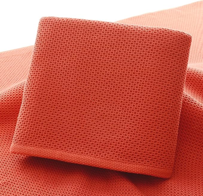 Kitchen Towels 100% Cotton Waffle Weave Dish Towel for Cleaning Drying Dishes Extra Absorbent and Soft, Dish Cloth,13 x 28 in(Reddish Orange-4 Pack)