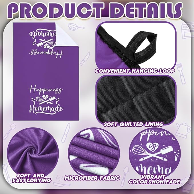 Sratte 6 Pcs Kitchen Decor Accessories Set Farmhouse Towels Pot Holders Oven Mitts Set 2 Dish Towels 2 Potholders 2 Cooking Mittens Oven Glove for Christmas Baking Cooking (Purple,Kitchen)
