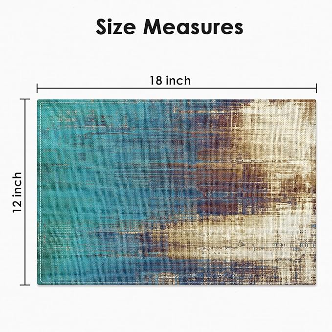 Emvency Farmhouse Placemats Set of 4, Abstract Teal and Light BrownArt Painting 12x18 Inch Messy Rust Vintage Table Mats for Outdoor Home Party Kitchen Dining Decoration