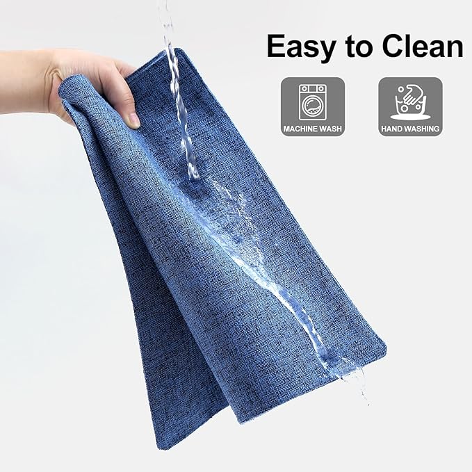 Homaxy Cloths Placemats for Dining Table Set of 8, Heat Resistant Washable Cotton Linen Blend Table Mats, Easy to Clean Place Mats for Indoor Outdoor Party Kitchen Decoration, 13" x 18", Blue