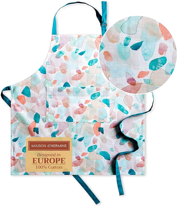 Maison d' Hermine 100% Cotton Apron for women with Pocket Kitchen Chef Apron for Men Cooking Mothers Day Gifts