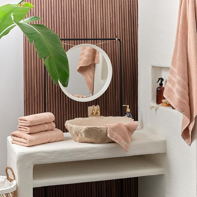 SOFE H&L | Olea Luxury Turkish Cotton Hand Towels Set of 4 Blush | Premium, Soft, Durable, Absorbent | Hotel Quality Plush Towels and Thick Towel Sets