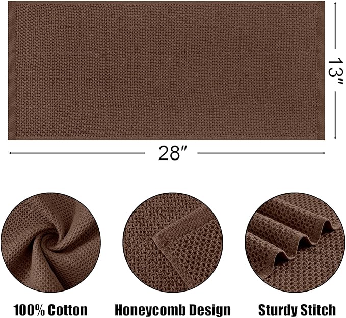 Kitinjoy 100% Cotton Waffle Weave Kitchen Hand Towels (13 X 28 Inches, Coffee), 4-Pack Super Soft and Absorbent Dish Towel for Drying Dishes