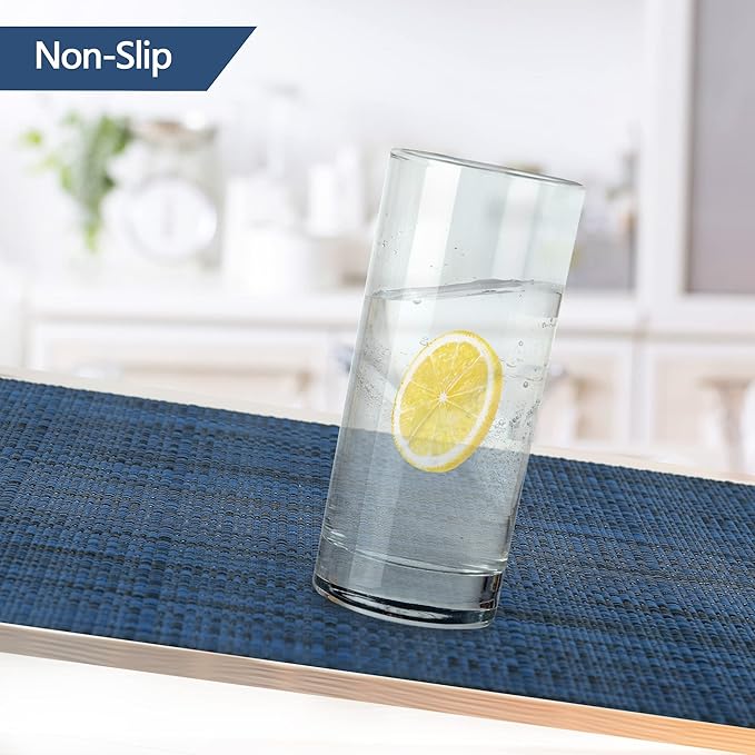 SLKQG Navy Blue Placemats Set of 6 - Easy Clean Washable Vinyl Placemats - Wipeable Heat Resistant Table Mats for Dining Table - 17x12 Inch (Navy Blue, 6)