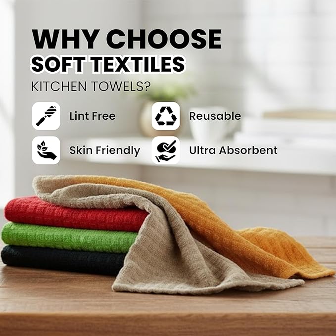 Kitchen Towels Set of 12 (15x25 Inch) – Cotton Dish Towels, Super Absorbent & Soft Kitchen Hand Towel, Dish Towels, Tea Towels & Bar Towels for Kitchen Drying & Cleaning