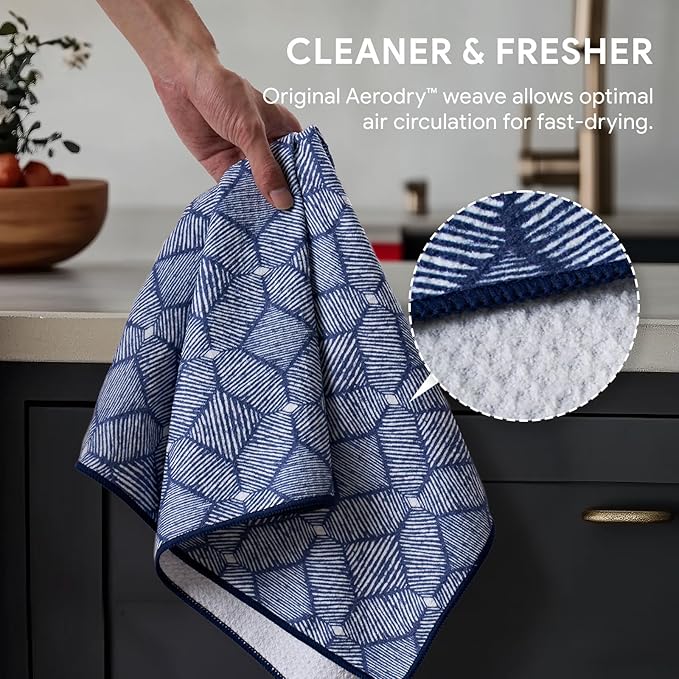RECYCO Waffle Kitchen Towel Set of 2 - Quick Dry Microfiber Sustainable Dish Towels - Ultra Absorbent Reusable Cleaning Tea Towels - Lightweight Hand Towels,16”x 28”, Indigo Harmony