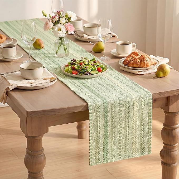 Artoid Mode Sage Green Farmhouse Woven Table Runner, Seasonal Holiday Rustic Kitchen Dining Table Decoration for Home Party Decor 12x36 Inch