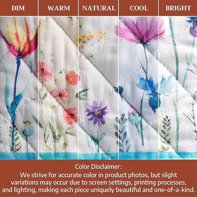 Maison d'Hermine Oven Gloves 100% Cotton Oven Mitt 7" x 13" with Loop Heat Resistant BBQ Cooking Gloves Baking Grilling Gifts for Mothers Day Spring/Summer (Pack of 1, Flower in The Field)