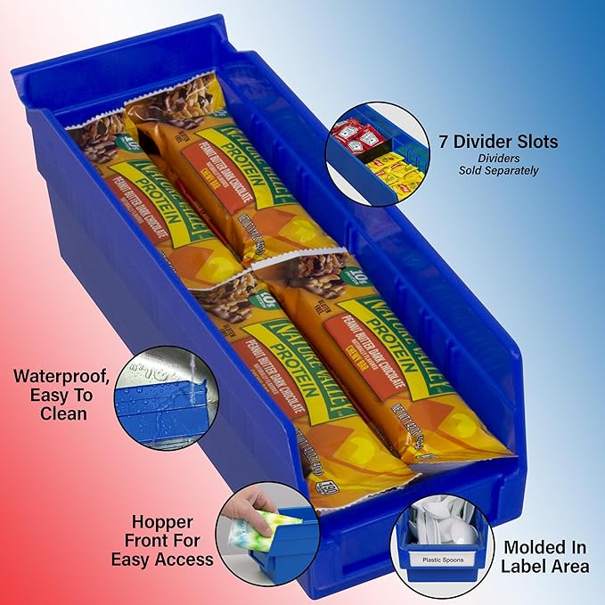 Akro-Mils 30120 Plastic Shelf Bins, Heavy Duty Storage Bins for Garage, Closet, and Drawer Organization, 12" x 4" x 4", Blue, 24-Pack