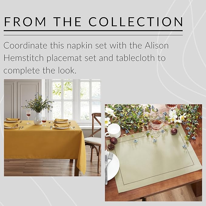 Elrene Home Fashions Alison Eyelet Border Design Cloth Wrinkle Resistant Fabric Dinner Napkin, Set of 4, 17"x17", Golden Yellow