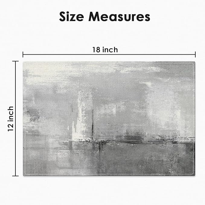 Emvency Farmhouse Placemats Set of 4, Vintage Light Gray and Dark Gray Art Painting 12x18 Inch Abstract GreyTable Mats for Outdoor Home Party Kitchen Dining Decoration