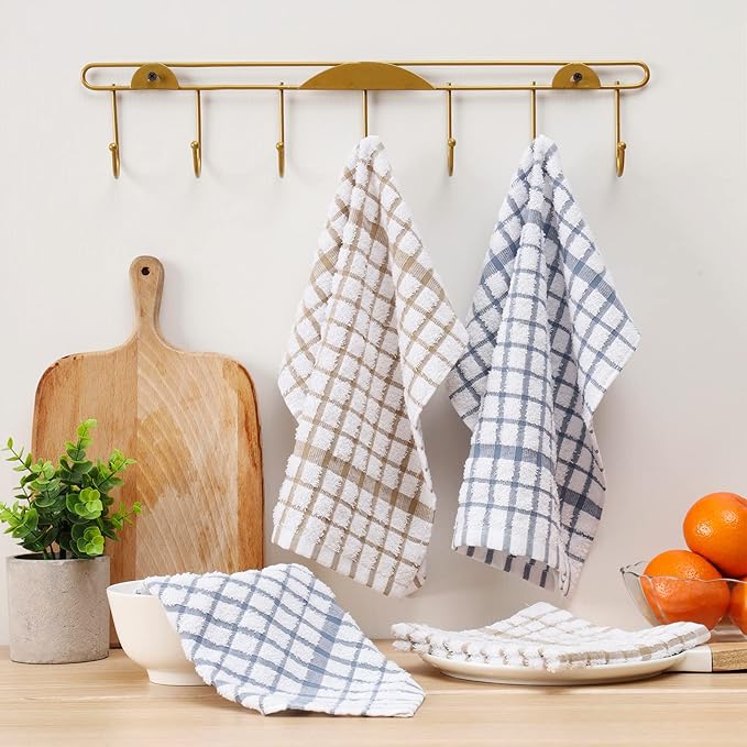 Egles 6 Packs Kitchen Dishcloths 100% Cotton Grid Terry Dish Cloths 12.5" x 12.5" Ultra Soft Super Absorbent Dishrag Reusable Dishcloth Multi-Purpose Quick Drying Hand Dish Towel Set with Hanging Loop