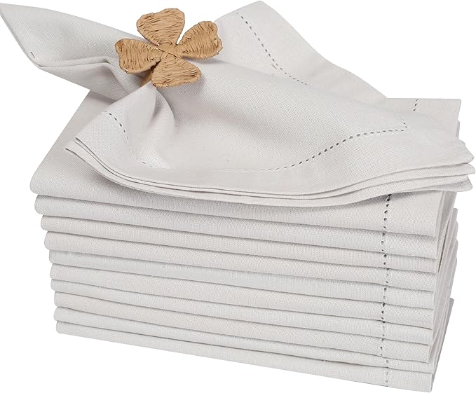 Bedding Craft Cotton Dinner Cloth Napkins Set of 12 – 18x18 Apricot Gelato Moonstruck Hemstitched – Machine Washable Fabric Napkins for Weddings, Baby Showers, Thanksgiving & Gifting