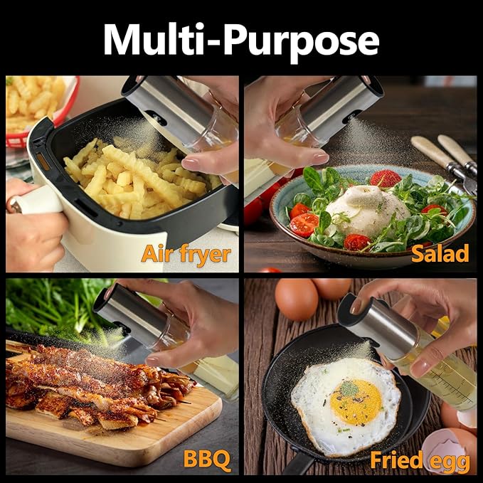 Oil Sprayer for Cooking, 3.5 OZ Olive Oil Dispenser Bottle for Kitchen Gadgets, Food, Air Fryer, Salad, Vinegar, BBQ, Stainless Steel Pump for Mist Spray, Glass Metarial Mister, 100 ML