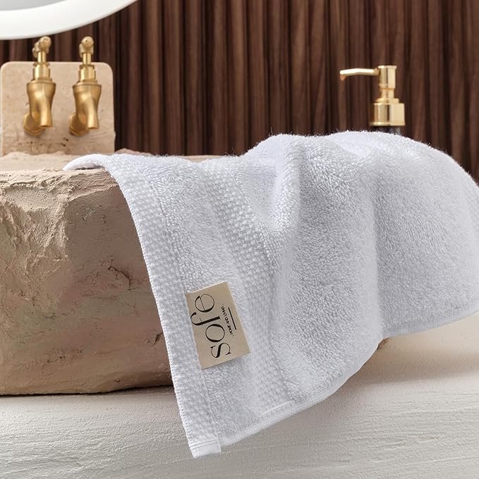 SOFE H&L | Olea Luxury Turkish Cotton Hand Towels Set of 4 White | Premium, Soft, Durable, Absorbent | Hotel Quality Plush Towels and Thick Towel Sets