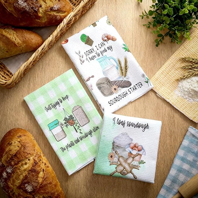 Peryiter 6 Pcs Sourdough Baking Kitchen Towel 16 x 24 Inch Green Sour Dough Proofing Flour Sack Tea Towel Gift for Baking Sour Dough Cloths for Sourdough Bread Cloths for Kitchen Women Chef Bake Lover