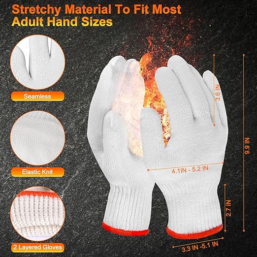 ANBOSON BBQ Gloves for Grilling Disposable Heat Resistant - 100 Nitrile Gloves + 4 Reusable Cotton Liners for Cooking Smoker -Orange XXLarge