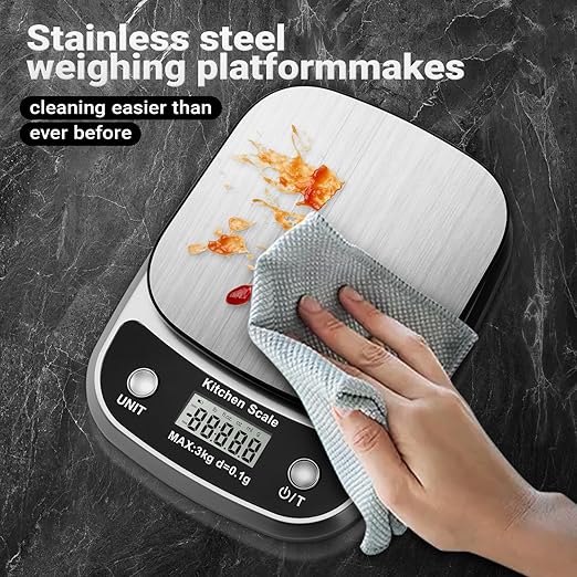 GRAM PRES Food Kitchen Scale Digital Weight Grams and Oz，Professional Small Digital Kitchen Food Scales 3kg/0.1g for Weight Loss