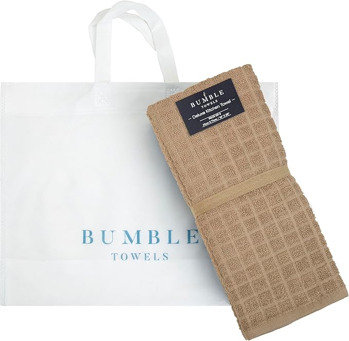 Bumble Kitchen Towels (6 Pack) | 16” x 28” | 100% Cotton Kitchen Towels | 385 GSM | Soft, Highly Absorbent & Durable Dish Towels for Kitchen | Tan