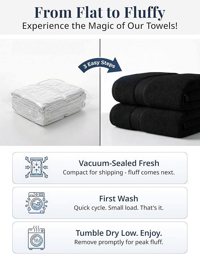 Black Hand Towels for Bathroom - 6 Pack (16"x28"), 100% Ringspun Cotton Hand & Face Towel - Soft, Prevent Fraying, Fade and Shrink Resistant - Daily Use Gym Towels for Men & Family Bathroom Hand Towel