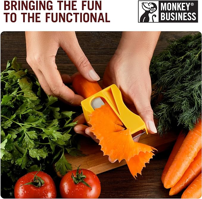 Monkey Business Karoto Carrot Sharpener & Vegetable Peeler – Fun and Unique Kitchen Gadget for Carrots, Cucumbers, and More (Yellow)