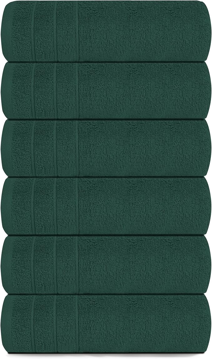 Tens Towels Pack of 6 Hand Towels, 100% Cotton, Lighter Weight, Quick to Dry, 16 x 28 Inches, Super Soft & Absorbent, Perfect for Bathroom & Kitchen (Hunter Green)