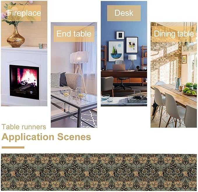 William Morris Table Runner Vintage Flower Art Printed Dinner Runner for Home Kitchen Dining Table Living Room Decor Fabric 1 Panel W13xL90in