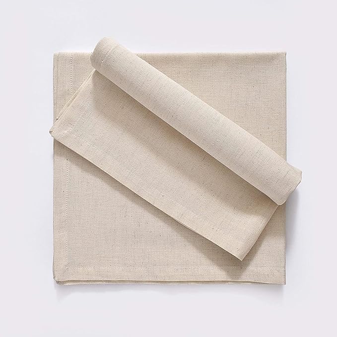 Cloth Napkins Dinner Washable Set of 4 in Cotton Linen Fabric Premium Quality, Mitered Corners for Reusable Every Day Use Pre Shrunk and Good Absorbency Christmas Cloth Napkins (Pack of 4, Ivory)