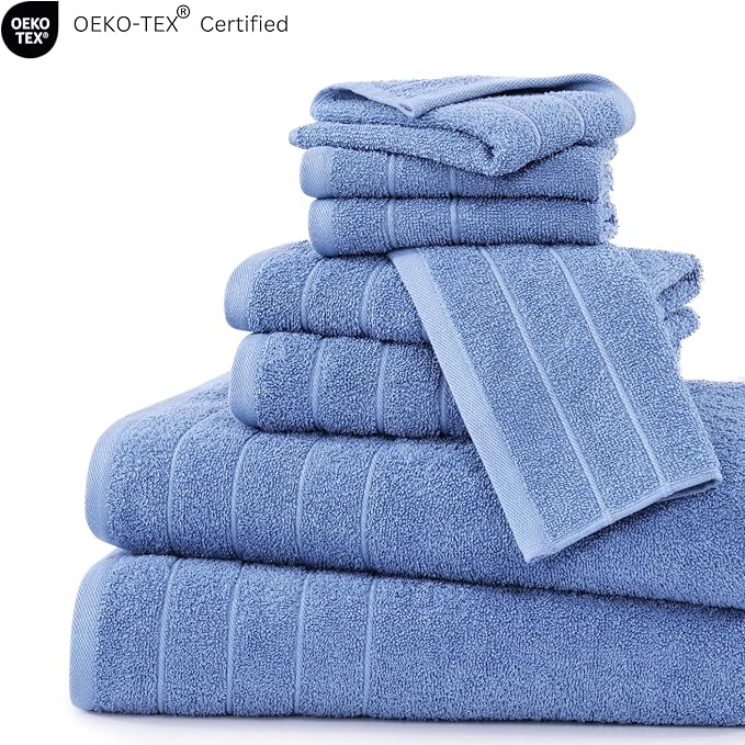 Casa Platino Cotton Bath Towel 8 Piece Set - Super Soft, Quick Dry & Absorbent - 2 Bath, 4 Washcloths, 2 Hand Towels for Bathroom - Durable & Minimal Lint After 3 Washes - Cerulean Blue