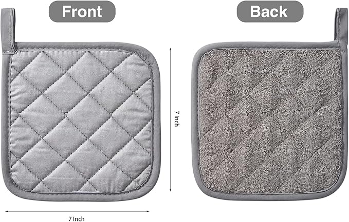 Kitchen Pot Holders Set Heat Resistant Pure Cotton Potholders Kit Trivets Large Coasters Hot Pads Terry Pot Holders for Everyday Cooking and Baking by 7 x 7 Inch Set of 6 Grey