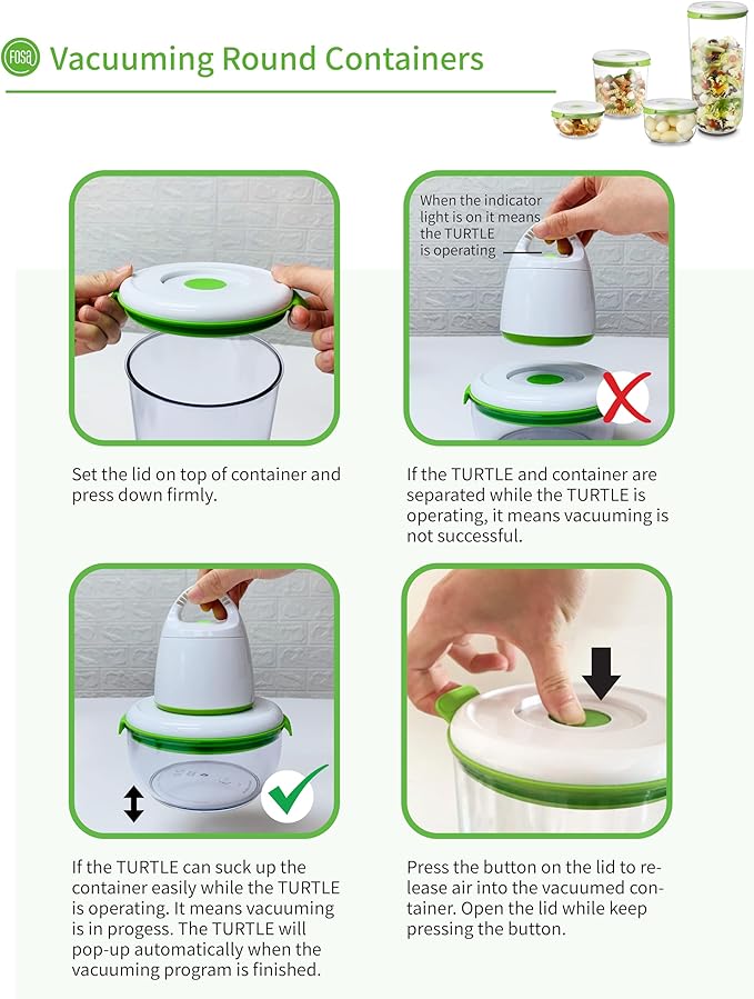 FOSA Vacuum Seal Food Storage System Reusable Medium Containers, 2 pack, 600ml size (Vacuum Pump not Included)