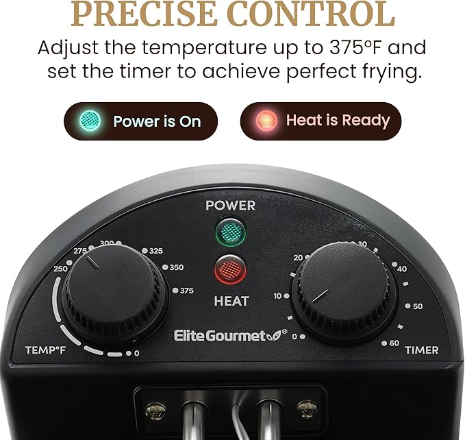 Elite Gourmet EDF-401TXB Electric 4.5 Qt. / 17 Cup Immersion Deep Fryer 3-Baskets, 1700-Watt, Timer Control, Adjustable Temperature, Lid with Viewing Window and Odor Free Filter