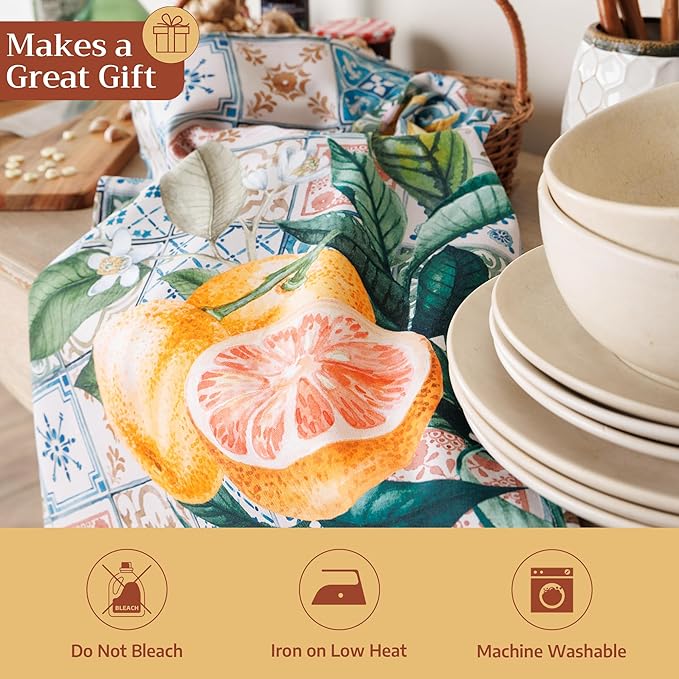 Maison d' Hermine Placemats Set of 4 100% Cotton Washable Cloth Place Mats Reusable Table Mats for Kitchen Dining Party Wedding Gifts for Mothers Day Spring/Summer (Agrume, 13" x 19")