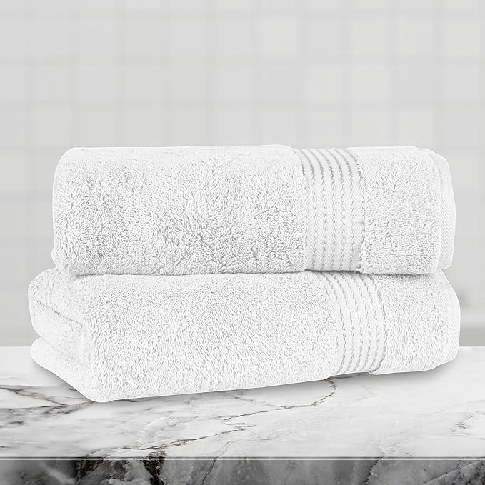 Mocassi Luxury 100% Turkish Cotton 2-Pack Bath Towel Set- Ultra Soft, Quick Dry Highly Absorbent 27 x 54 inch Premium Spa Hotel Quality 2PC Bath Towels - Luxurious Soft Bathroom Towels, White