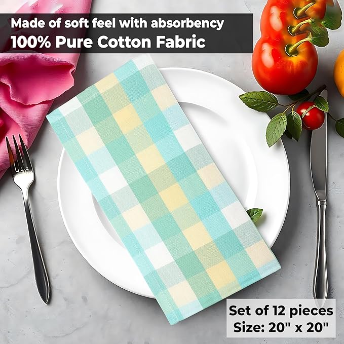Urban Villa Cloth Napkins Set of 12 20x20 Inches 100% Cotton Napkins Cloth Washable Soft Durable Reusable Absorbent Table Dinner Napkins Cloth for Hotel Lunch Restaurant Weddings Parties-Green Sand